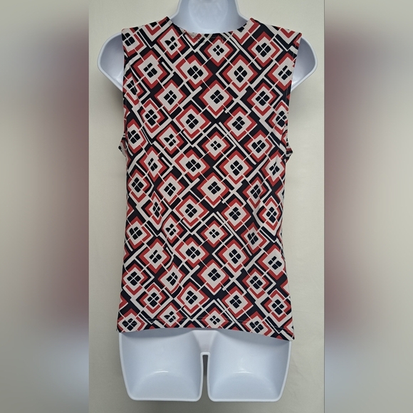 Chaps Top L Cowlneck Slinky Stretch Knit Sleeveless Flowy Red Blue White - Picture 3 of 5